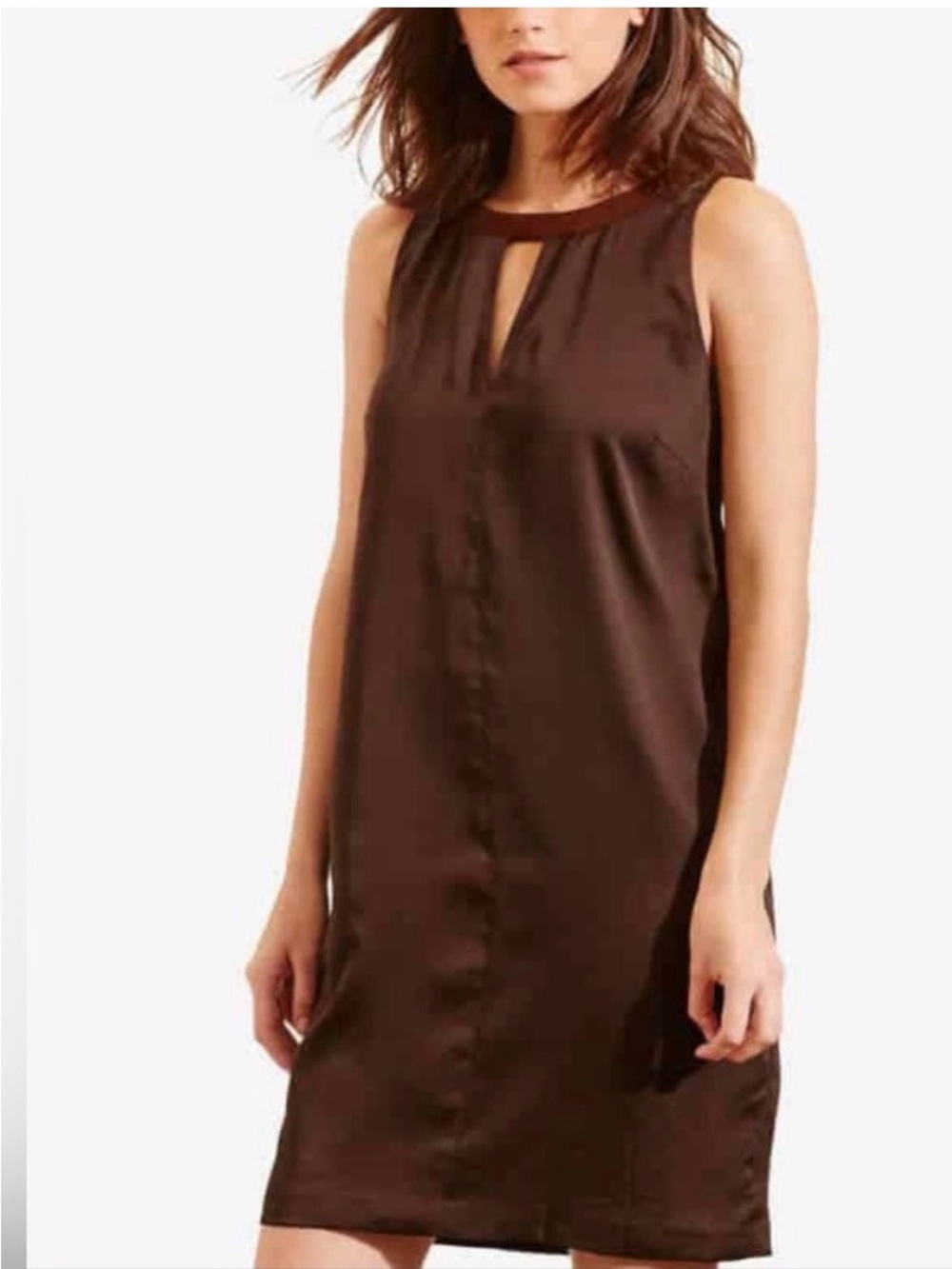 Ralph Lauren Brown Sleeveless Satin Chemise with Keyhole Neck